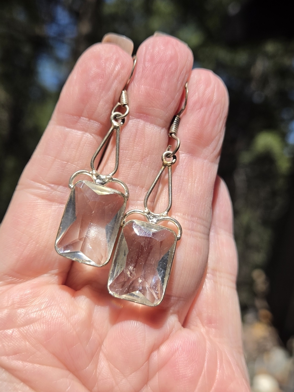 Quartz Radiant Cut 12k Gemstone Sterling Earrings - Picture 7 of 10